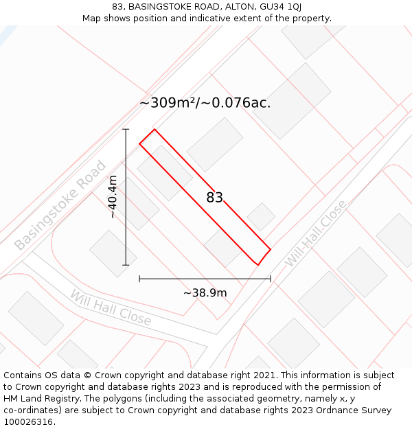 83, BASINGSTOKE ROAD, ALTON, GU34 1QJ: Plot and title map