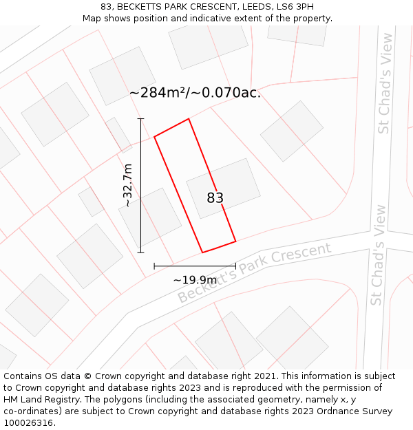 83, BECKETTS PARK CRESCENT, LEEDS, LS6 3PH: Plot and title map