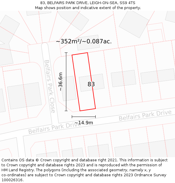 83, BELFAIRS PARK DRIVE, LEIGH-ON-SEA, SS9 4TS: Plot and title map