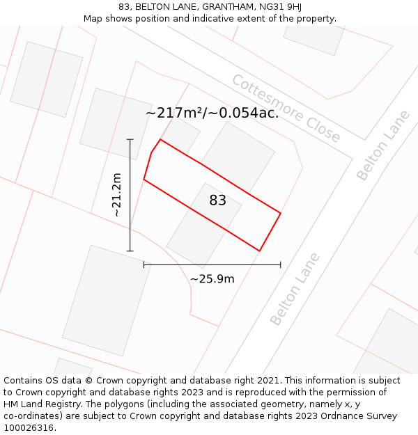 83, BELTON LANE, GRANTHAM, NG31 9HJ: Plot and title map