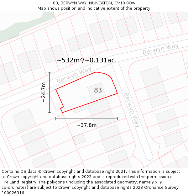 83, BERWYN WAY, NUNEATON, CV10 8QW: Plot and title map