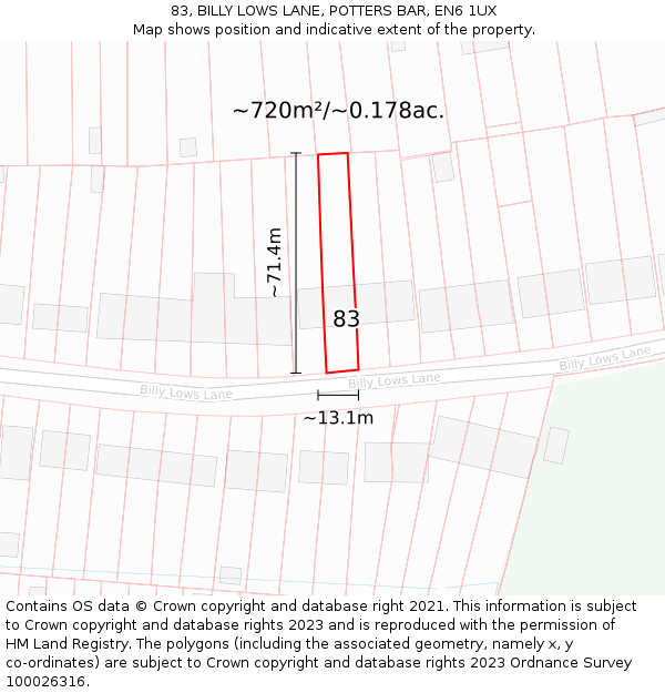 83, BILLY LOWS LANE, POTTERS BAR, EN6 1UX: Plot and title map