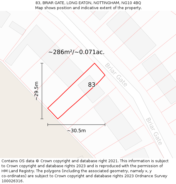 83, BRIAR GATE, LONG EATON, NOTTINGHAM, NG10 4BQ: Plot and title map