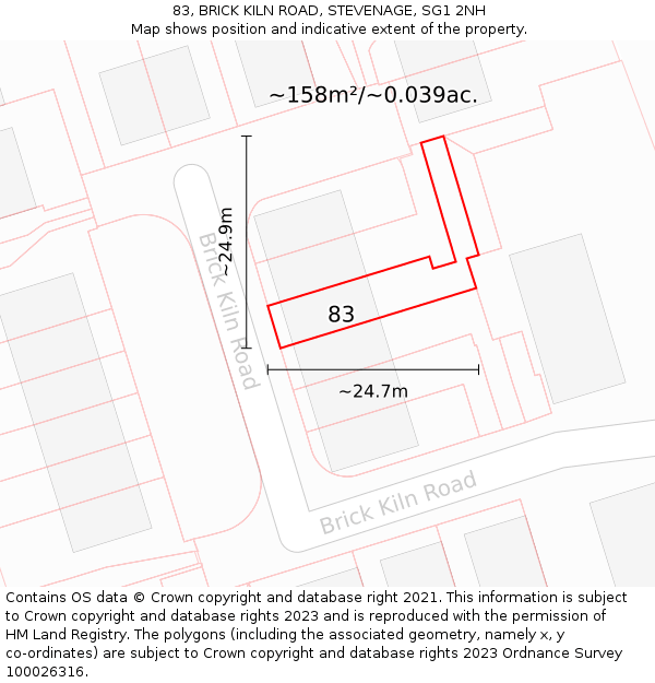 83, BRICK KILN ROAD, STEVENAGE, SG1 2NH: Plot and title map