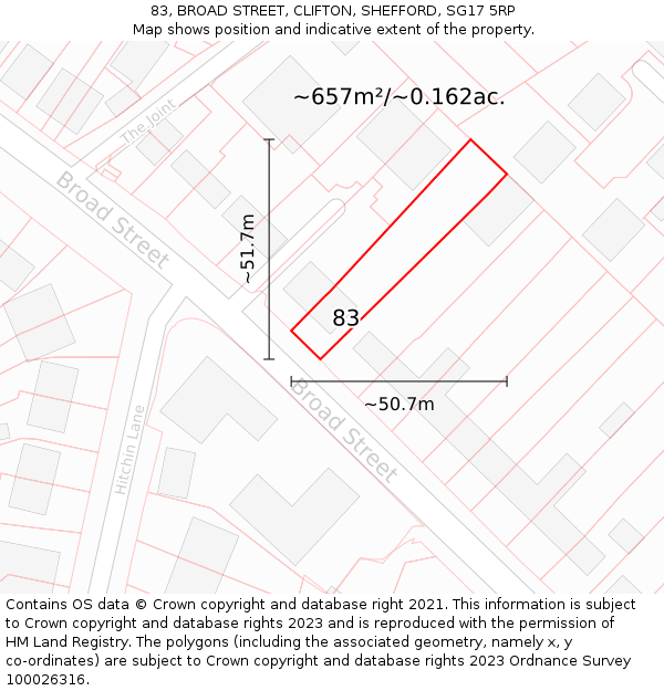 83, BROAD STREET, CLIFTON, SHEFFORD, SG17 5RP: Plot and title map