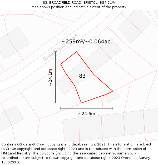 83, BROADFIELD ROAD, BRISTOL, BS4 2UW: Plot and title map