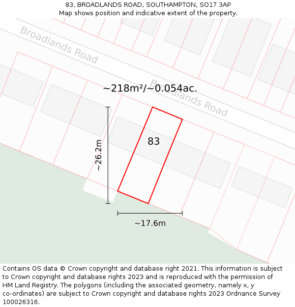 83, BROADLANDS ROAD, SOUTHAMPTON, SO17 3AP: Plot and title map