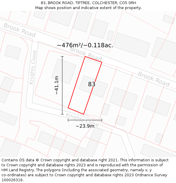 83, BROOK ROAD, TIPTREE, COLCHESTER, CO5 0RH: Plot and title map