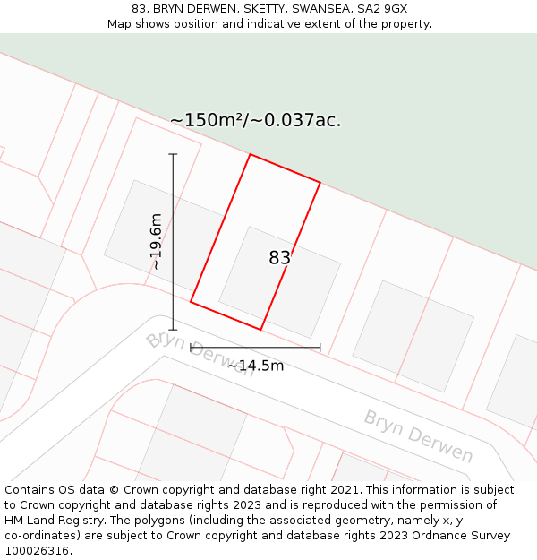 83, BRYN DERWEN, SKETTY, SWANSEA, SA2 9GX: Plot and title map