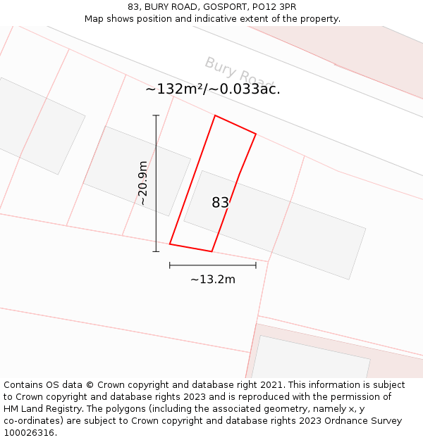 83, BURY ROAD, GOSPORT, PO12 3PR: Plot and title map