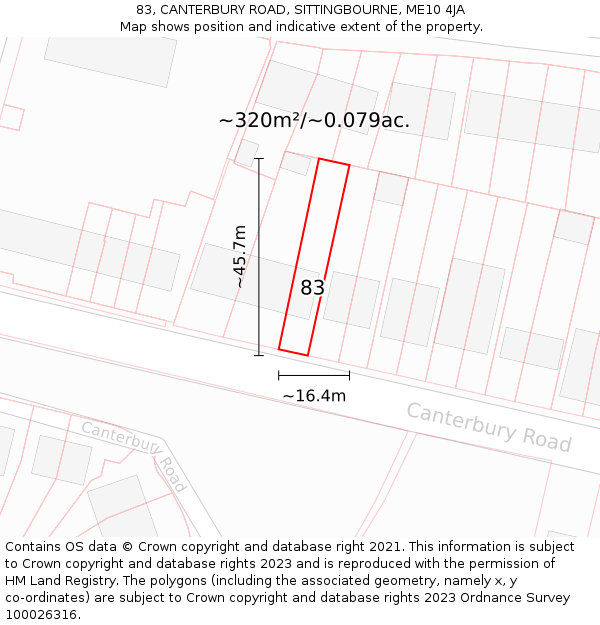 83, CANTERBURY ROAD, SITTINGBOURNE, ME10 4JA: Plot and title map