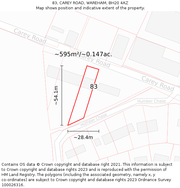 83, CAREY ROAD, WAREHAM, BH20 4AZ: Plot and title map