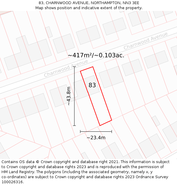 83, CHARNWOOD AVENUE, NORTHAMPTON, NN3 3EE: Plot and title map