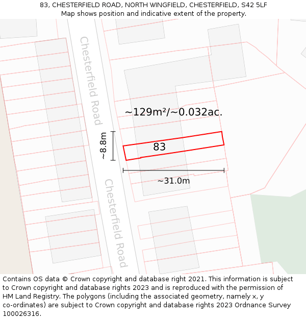 83, CHESTERFIELD ROAD, NORTH WINGFIELD, CHESTERFIELD, S42 5LF: Plot and title map