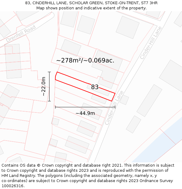 83, CINDERHILL LANE, SCHOLAR GREEN, STOKE-ON-TRENT, ST7 3HR: Plot and title map