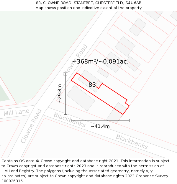 83, CLOWNE ROAD, STANFREE, CHESTERFIELD, S44 6AR: Plot and title map