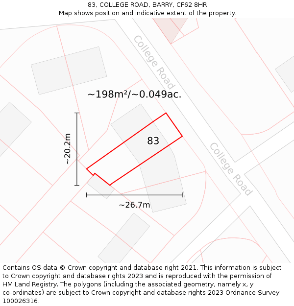 83, COLLEGE ROAD, BARRY, CF62 8HR: Plot and title map