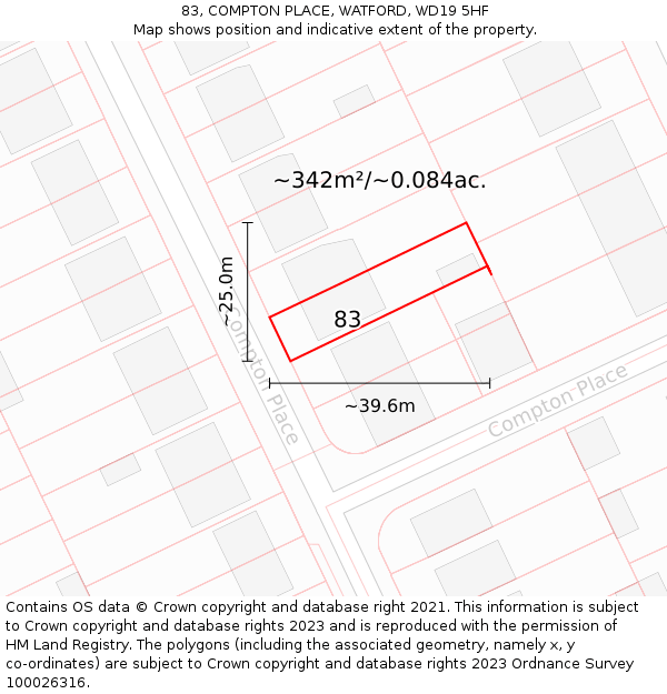 83, COMPTON PLACE, WATFORD, WD19 5HF: Plot and title map