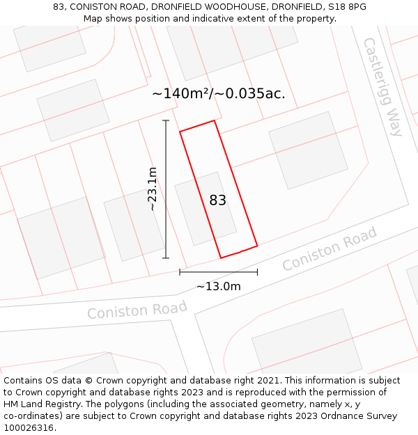 83, CONISTON ROAD, DRONFIELD WOODHOUSE, DRONFIELD, S18 8PG: Plot and title map