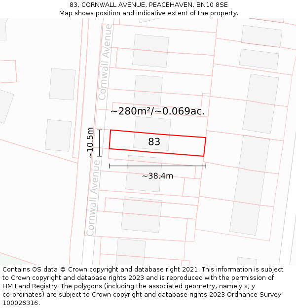 83, CORNWALL AVENUE, PEACEHAVEN, BN10 8SE: Plot and title map