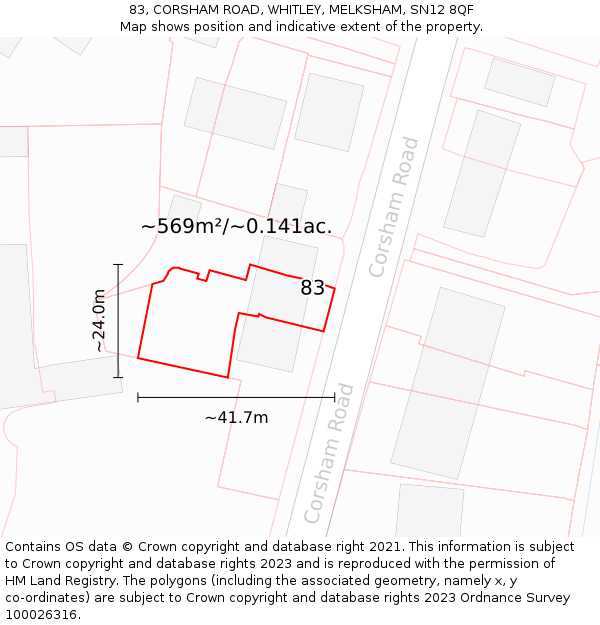 83, CORSHAM ROAD, WHITLEY, MELKSHAM, SN12 8QF: Plot and title map