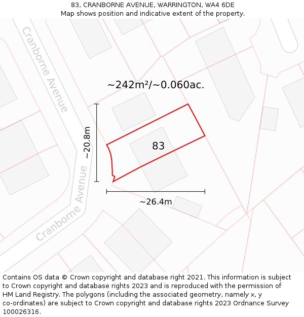 83, CRANBORNE AVENUE, WARRINGTON, WA4 6DE: Plot and title map