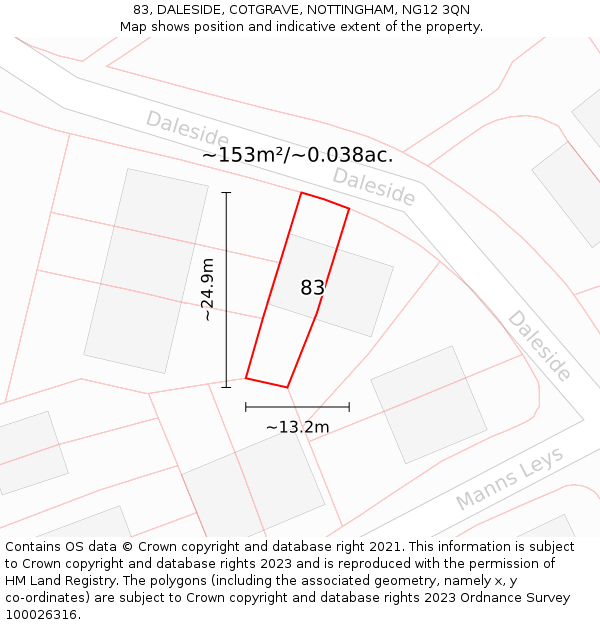 83, DALESIDE, COTGRAVE, NOTTINGHAM, NG12 3QN: Plot and title map