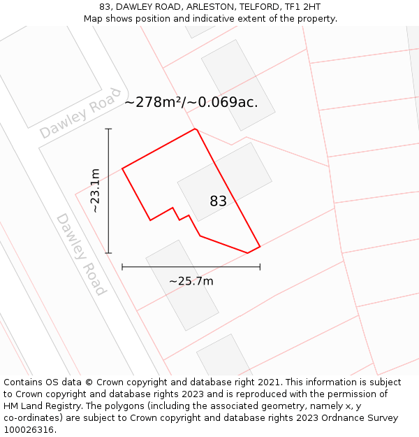 83, DAWLEY ROAD, ARLESTON, TELFORD, TF1 2HT: Plot and title map