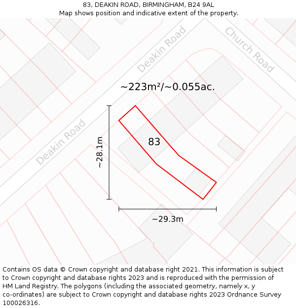 83, DEAKIN ROAD, BIRMINGHAM, B24 9AL: Plot and title map