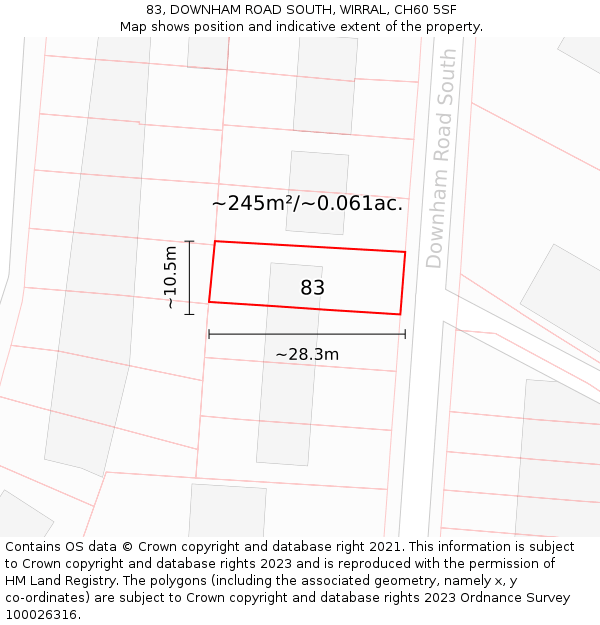 83, DOWNHAM ROAD SOUTH, WIRRAL, CH60 5SF: Plot and title map