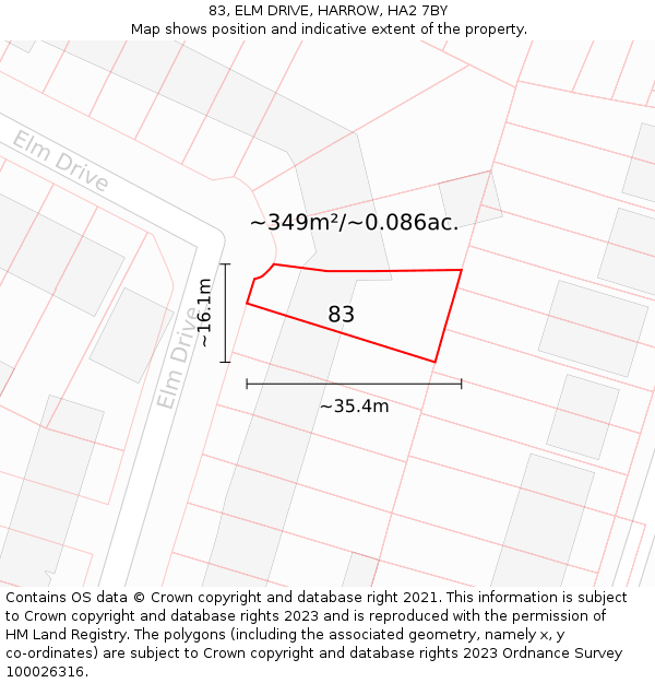 83, ELM DRIVE, HARROW, HA2 7BY: Plot and title map