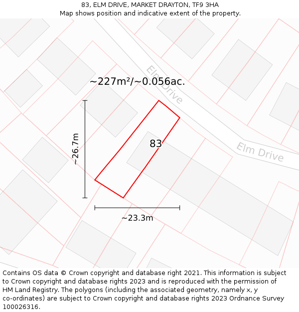 83, ELM DRIVE, MARKET DRAYTON, TF9 3HA: Plot and title map