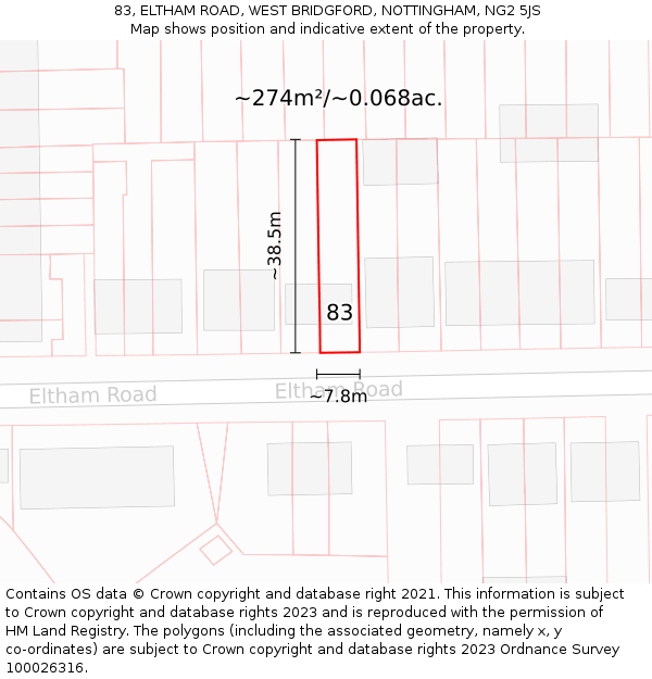 83, ELTHAM ROAD, WEST BRIDGFORD, NOTTINGHAM, NG2 5JS: Plot and title map