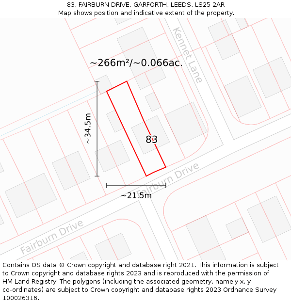 83, FAIRBURN DRIVE, GARFORTH, LEEDS, LS25 2AR: Plot and title map