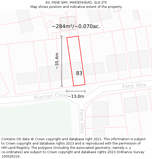 83, FANE WAY, MAIDENHEAD, SL6 2TX: Plot and title map