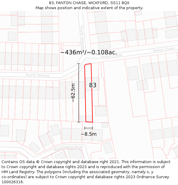 83, FANTON CHASE, WICKFORD, SS11 8QX: Plot and title map