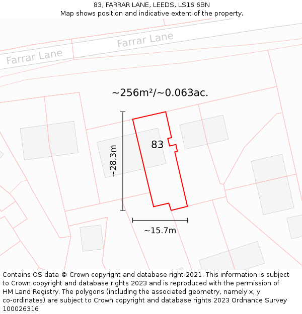 83, FARRAR LANE, LEEDS, LS16 6BN: Plot and title map