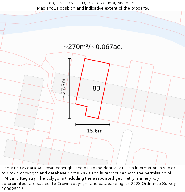 83, FISHERS FIELD, BUCKINGHAM, MK18 1SF: Plot and title map