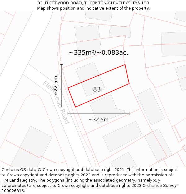 83, FLEETWOOD ROAD, THORNTON-CLEVELEYS, FY5 1SB: Plot and title map