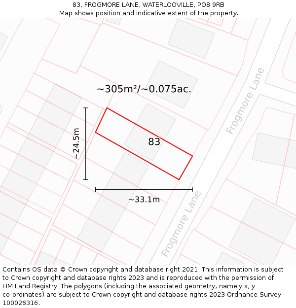 83, FROGMORE LANE, WATERLOOVILLE, PO8 9RB: Plot and title map