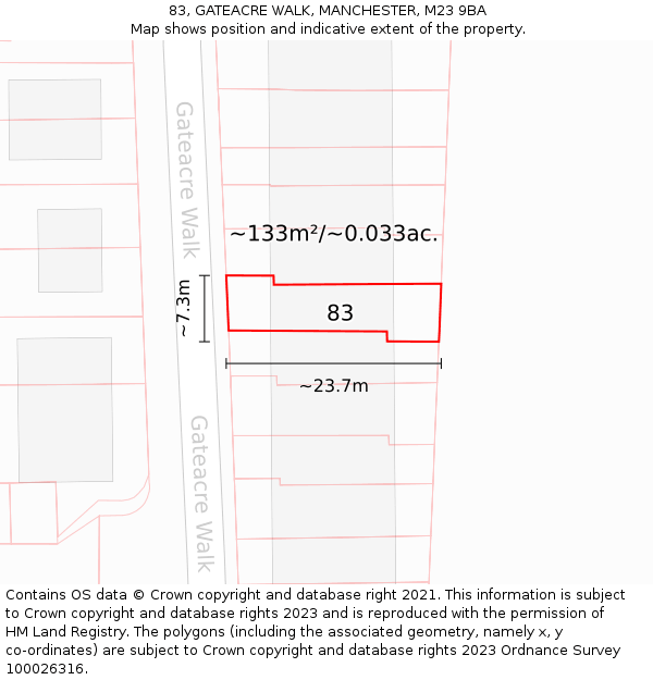 83, GATEACRE WALK, MANCHESTER, M23 9BA: Plot and title map