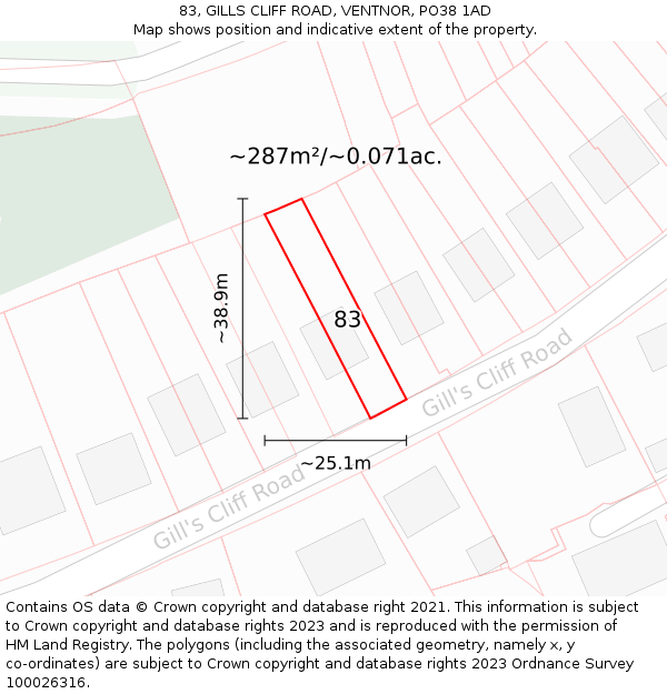 83, GILLS CLIFF ROAD, VENTNOR, PO38 1AD: Plot and title map