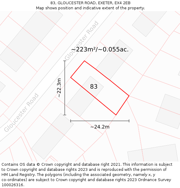 83, GLOUCESTER ROAD, EXETER, EX4 2EB: Plot and title map