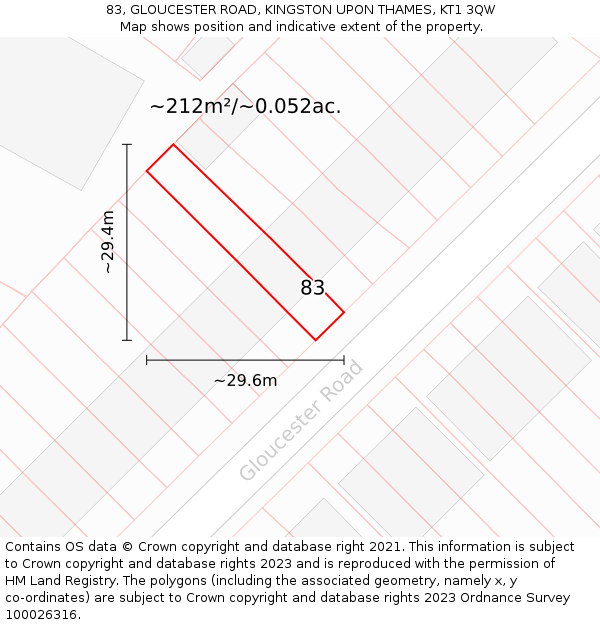 83, GLOUCESTER ROAD, KINGSTON UPON THAMES, KT1 3QW: Plot and title map