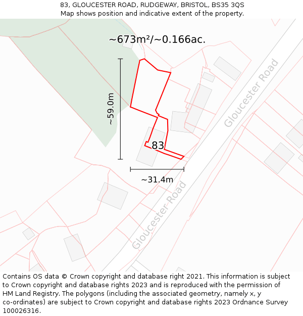 83, GLOUCESTER ROAD, RUDGEWAY, BRISTOL, BS35 3QS: Plot and title map