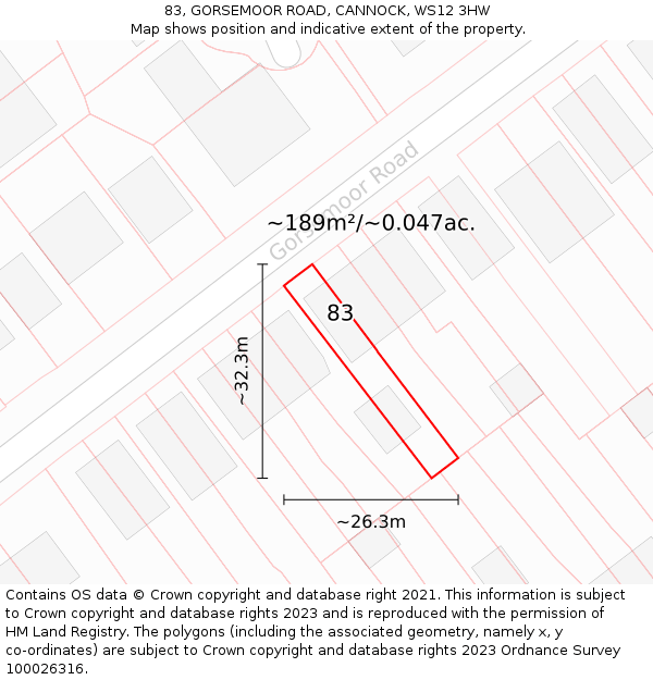 83, GORSEMOOR ROAD, CANNOCK, WS12 3HW: Plot and title map