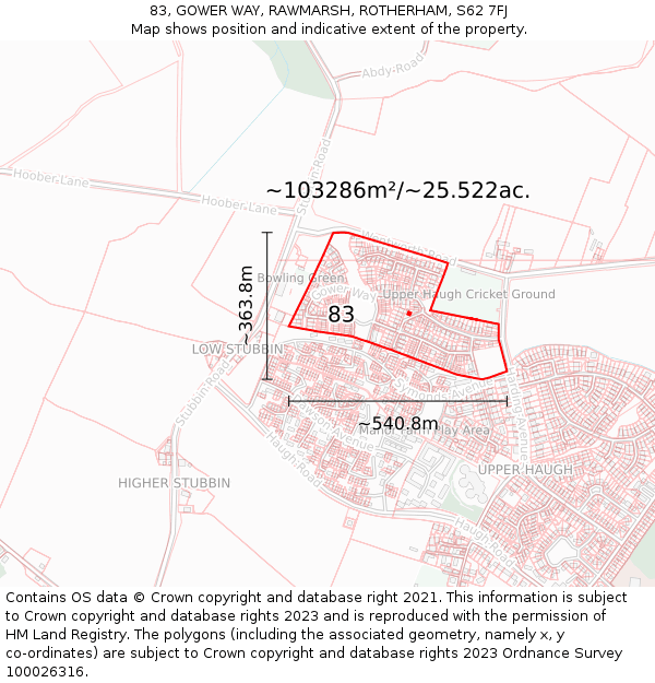 83, GOWER WAY, RAWMARSH, ROTHERHAM, S62 7FJ: Plot and title map