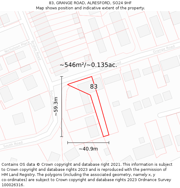 83, GRANGE ROAD, ALRESFORD, SO24 9HF: Plot and title map