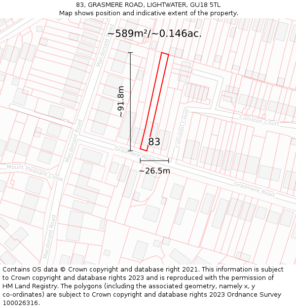 83, GRASMERE ROAD, LIGHTWATER, GU18 5TL: Plot and title map