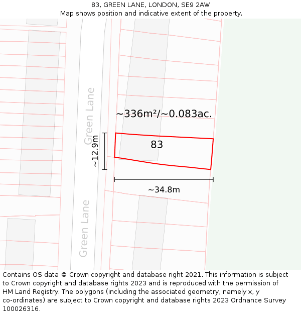 83, GREEN LANE, LONDON, SE9 2AW: Plot and title map